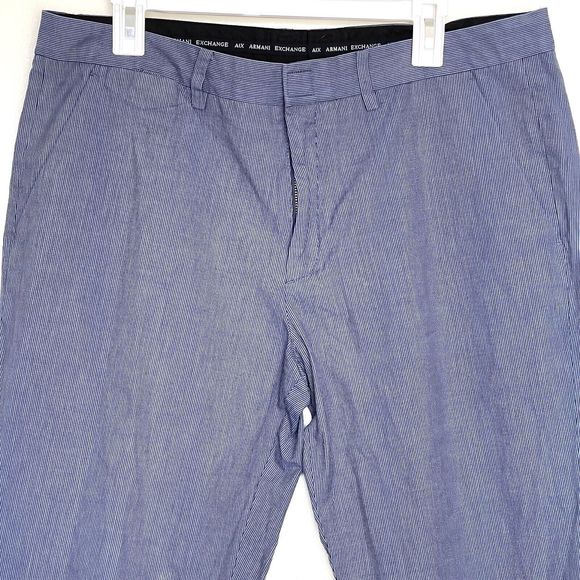 Armani Exchange Mens Pants Size 36 Striped Railroad Pockets Blue Dress Straight - Picture 3 of 14